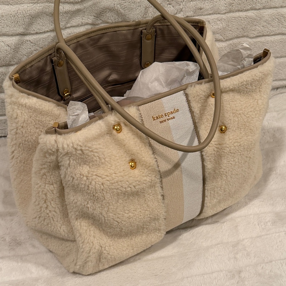 Kate Spade Cream Shearling Tote with Gold Accents - Picture 5 of 5